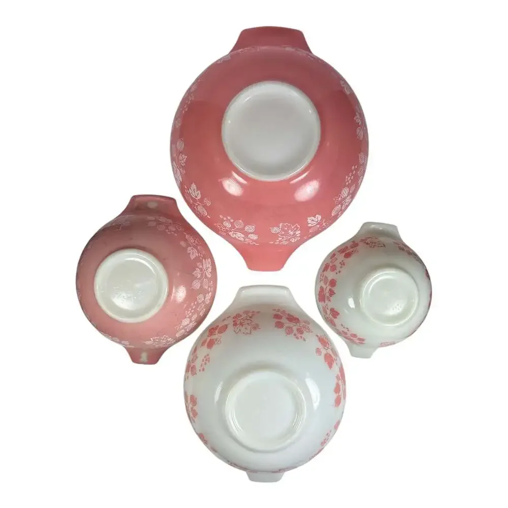 Vtg Set 4 PYREX Gooseberry Cinderella Nesting Mixing Bowls Pink 441 442 443 444